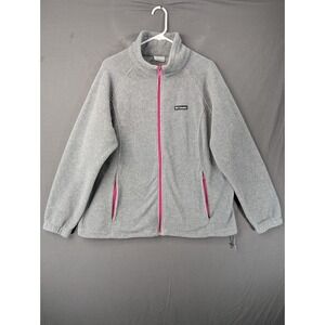 Columbia Womens Plus Size 2X Gray Fleece Full Zip Jacket Pink Accents